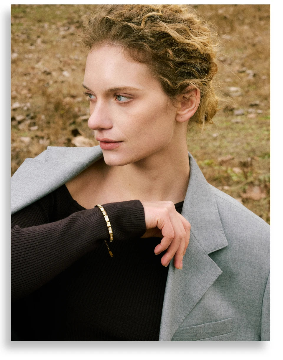 Cubic Zirconia Geometric Chain Bracelet — Gold-Plated Stainless Steel with Cubic Zirconia · PS1955