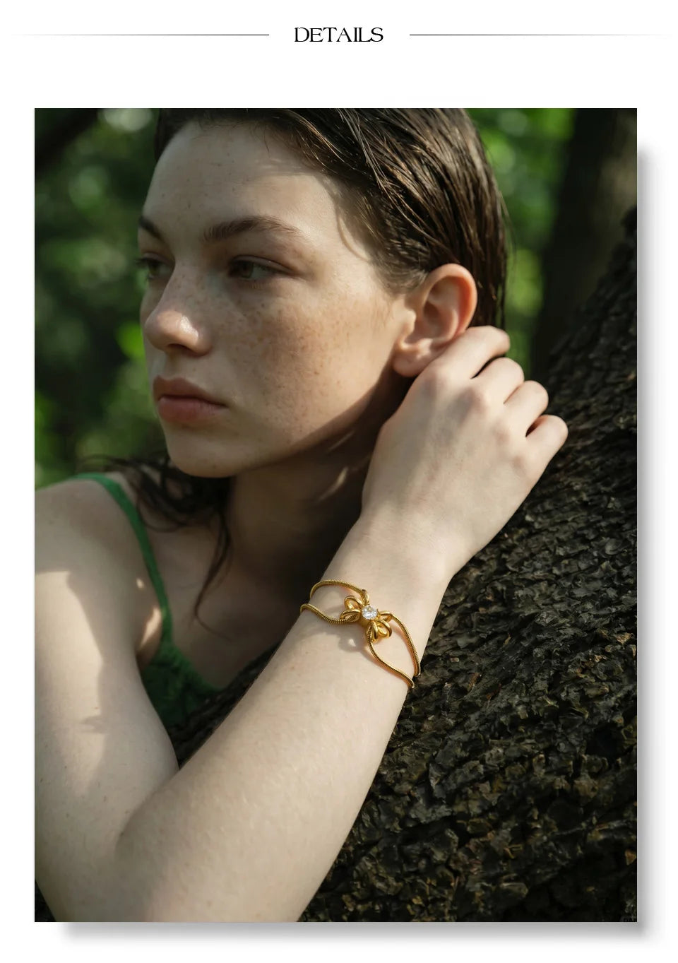 Cubic Zirconia Flower Geometric Bracelet — Gold-Plated Stainless Steel with Cubic Zirconia · PS1406