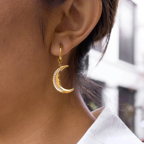 Crescent Moon Drop Earrings — Stainless Steel