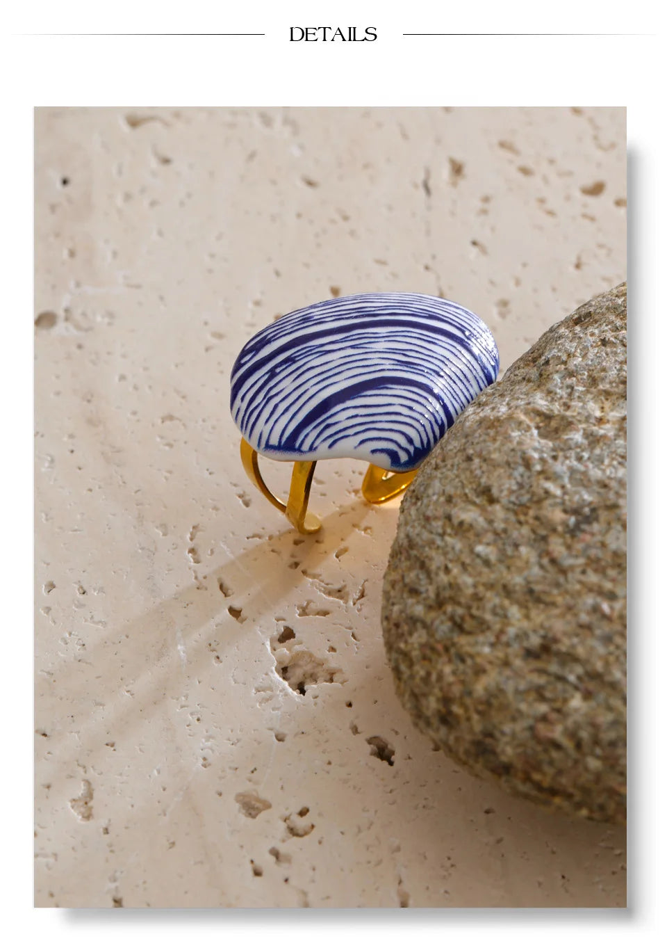 Shell enamel geometric ring in 18K gold-plated stainless steel with shell and enamel.