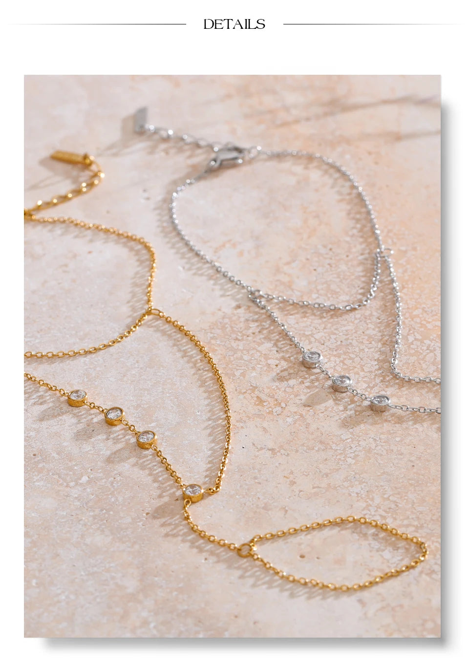 Cubic zirconia geometric chain necklace in gold-plated stainless steel with cubic zirconia.