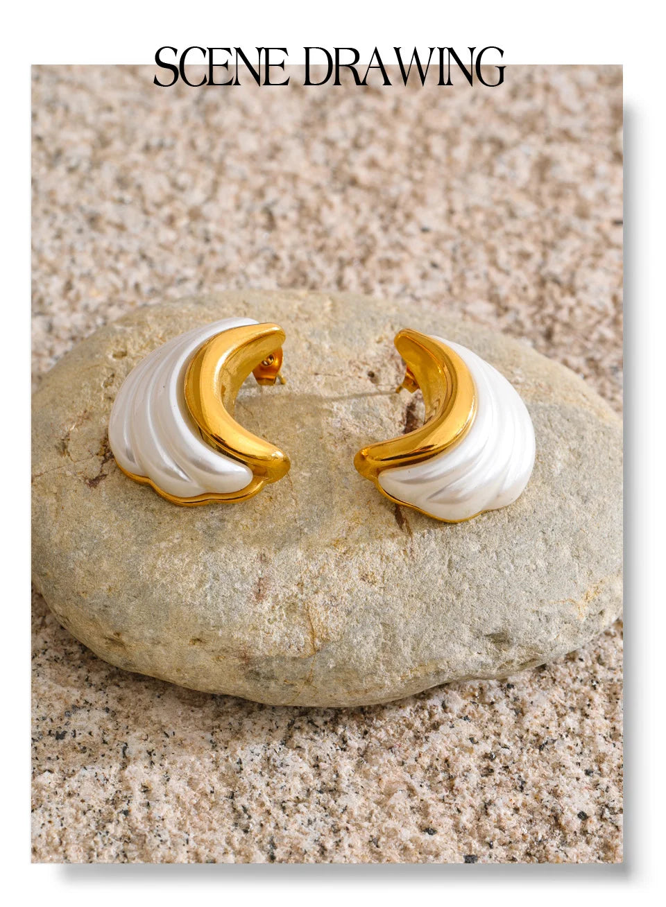 Pearl geometric earrings in gold-plated stainless steel with pearl.