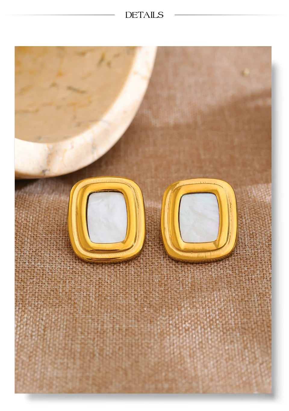Shell geometric earrings in gold-plated stainless steel with shell.