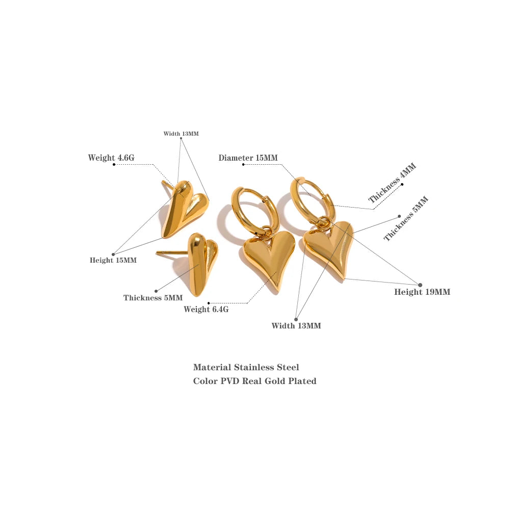 Heart earrings in gold-plated stainless steel.