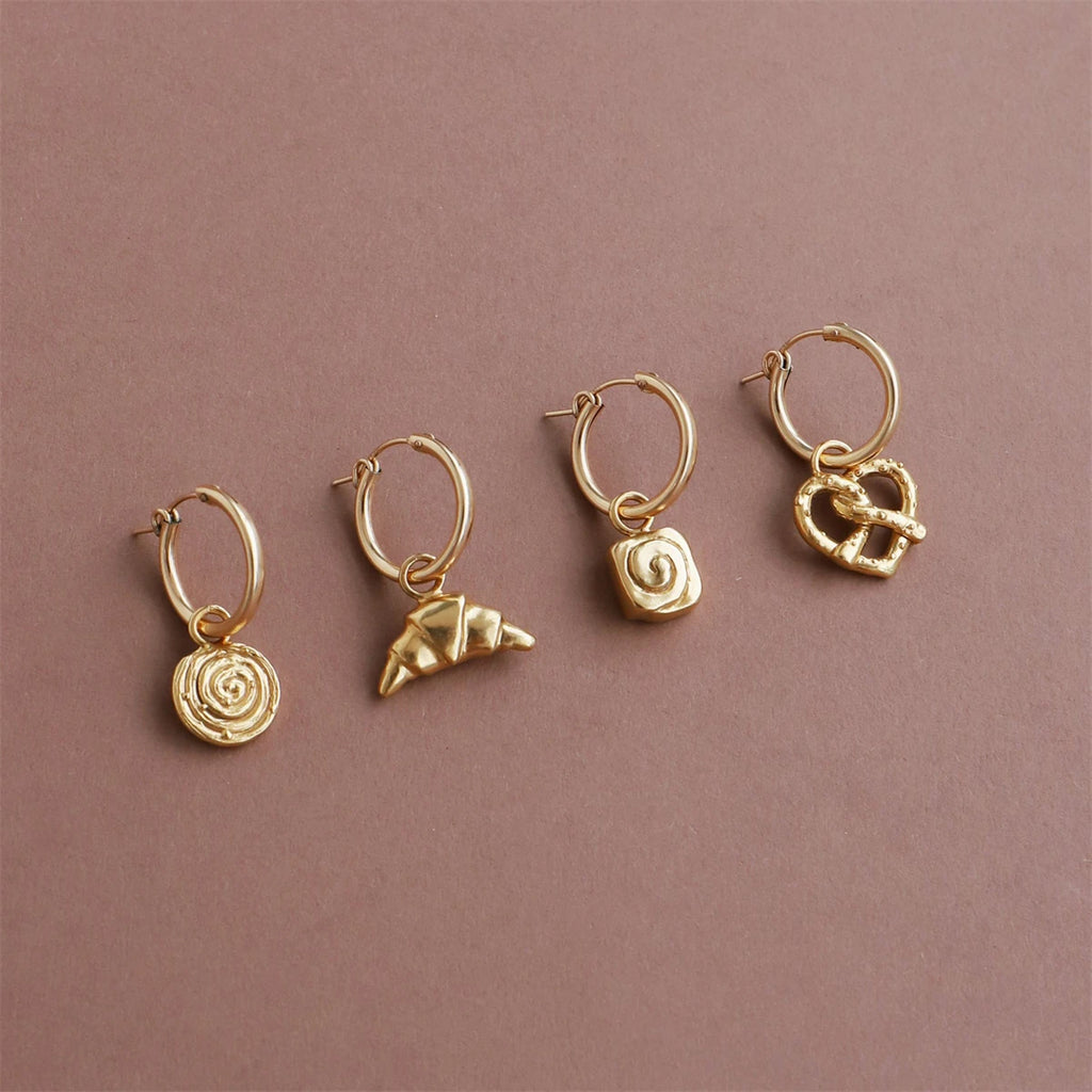 Hornbread earrings, salt pepper bread necklace, cinnamon roll earrings, gold-plated color preservation