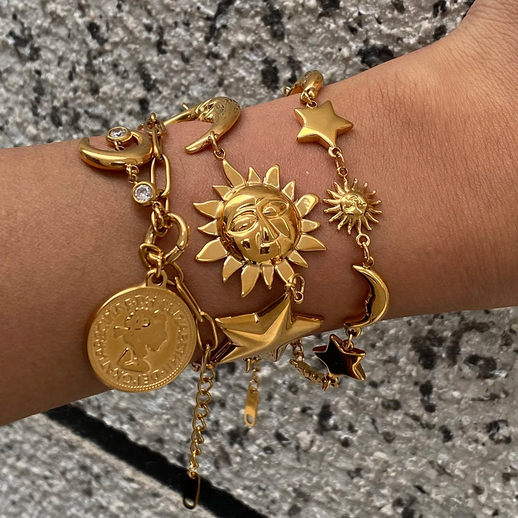 Sun Moon Ocean Charm Bracelet — Stainless Steel · PS022