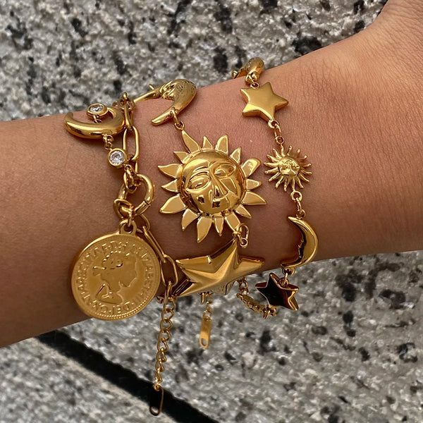 Sun Moon Ocean Charm Bracelet — Stainless Steel · PS022