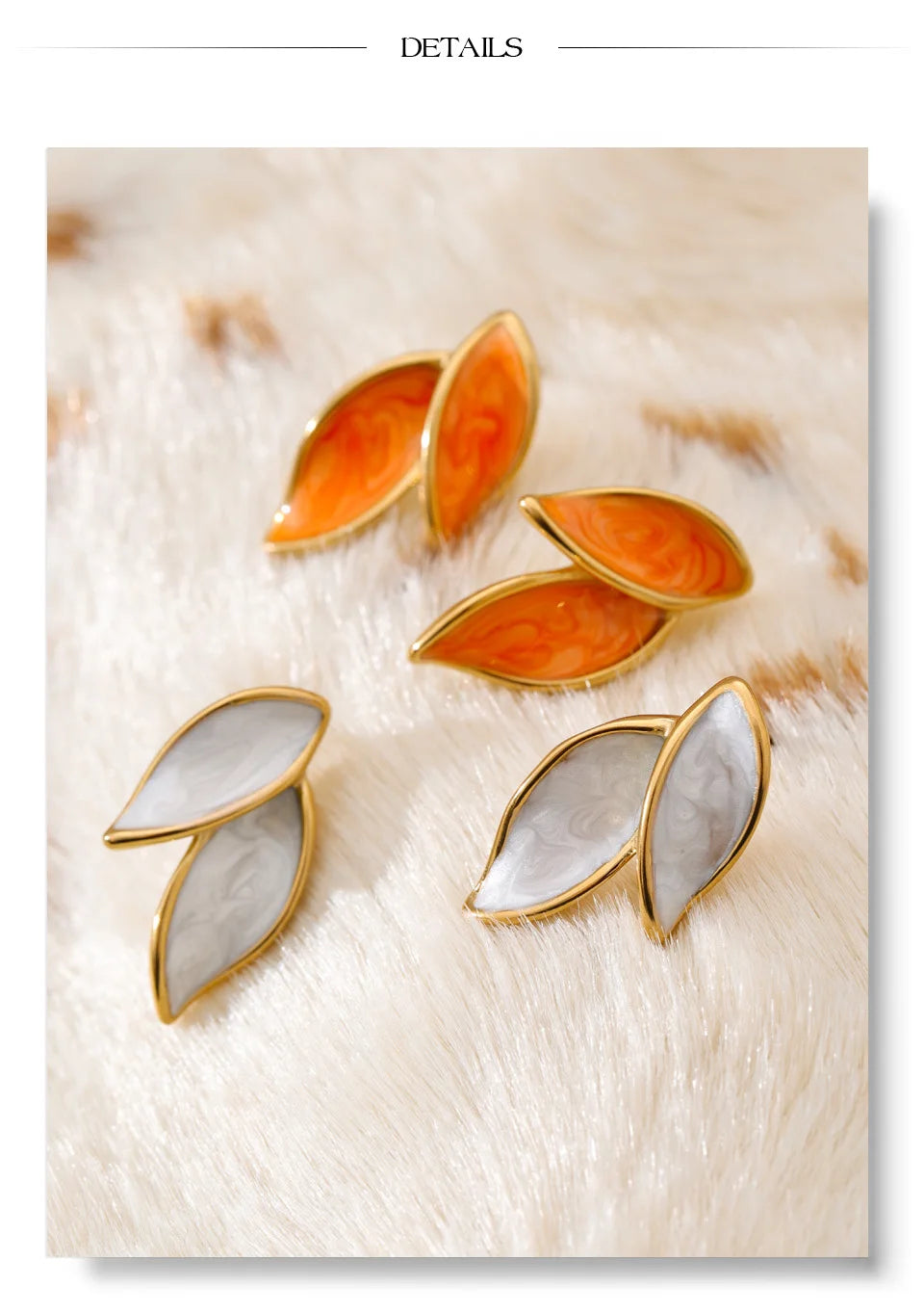 White enamel earrings in gold-plated stainless steel with enamel.