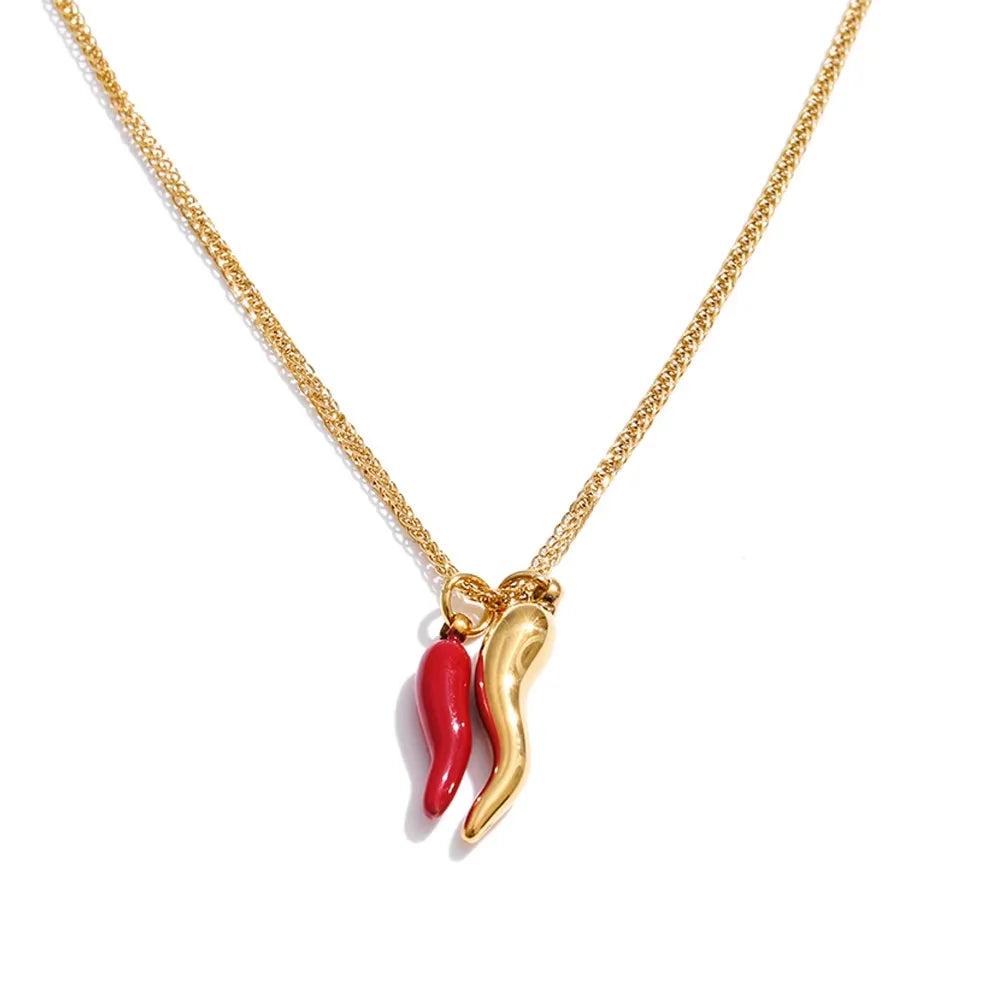 Red enamel geometric earrings in gold-plated stainless steel with enamel.