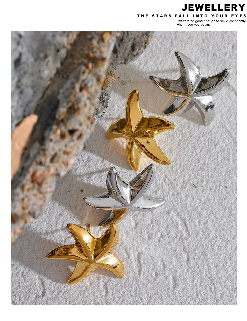 Star earrings in gold-plated 316L stainless steel.