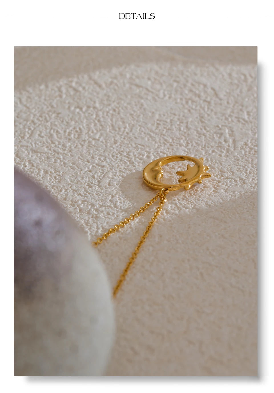 Star moon necklace in gold-plated stainless steel.