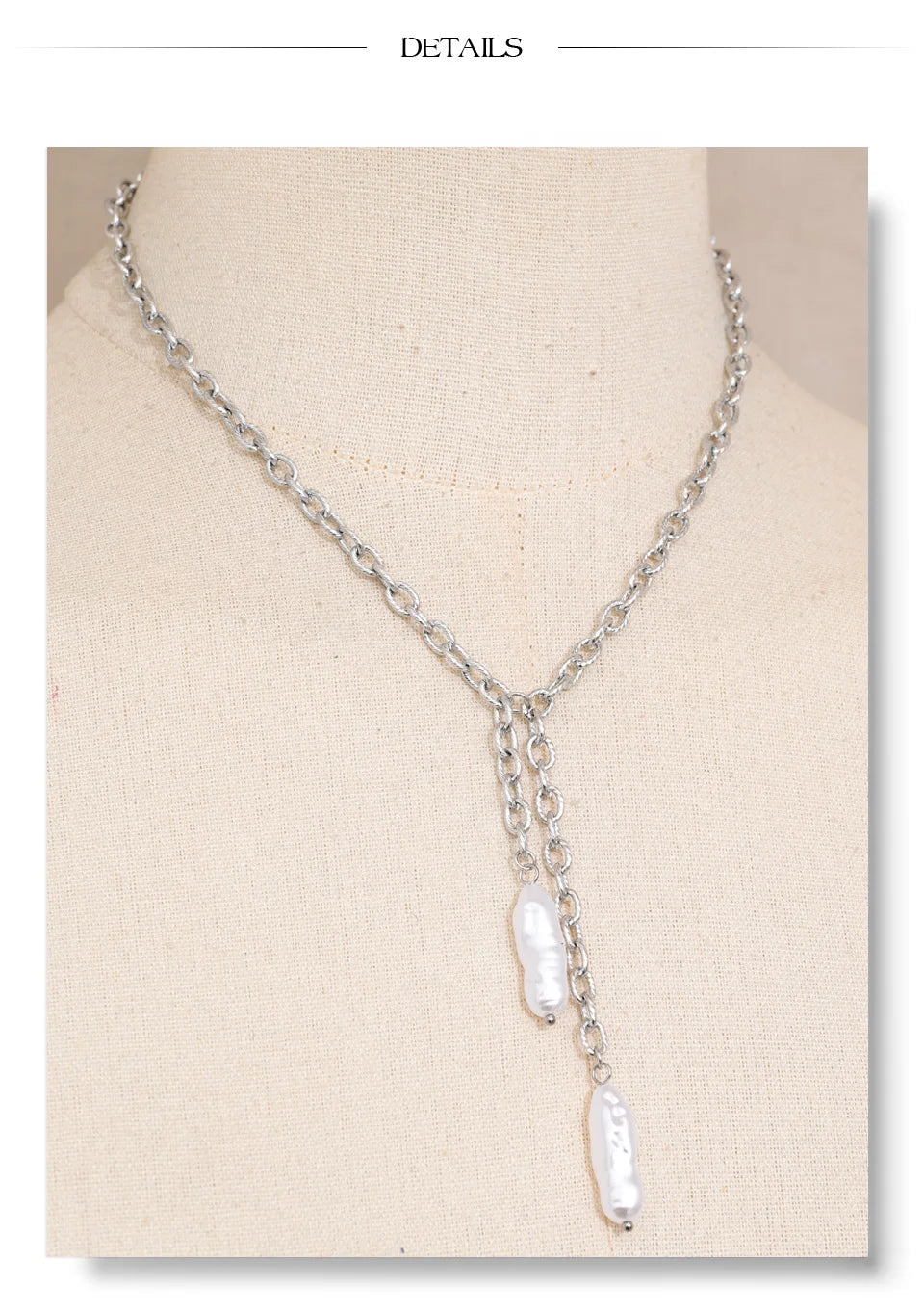 Pearl geometric chain necklace in gold-plated stainless steel with pearl.