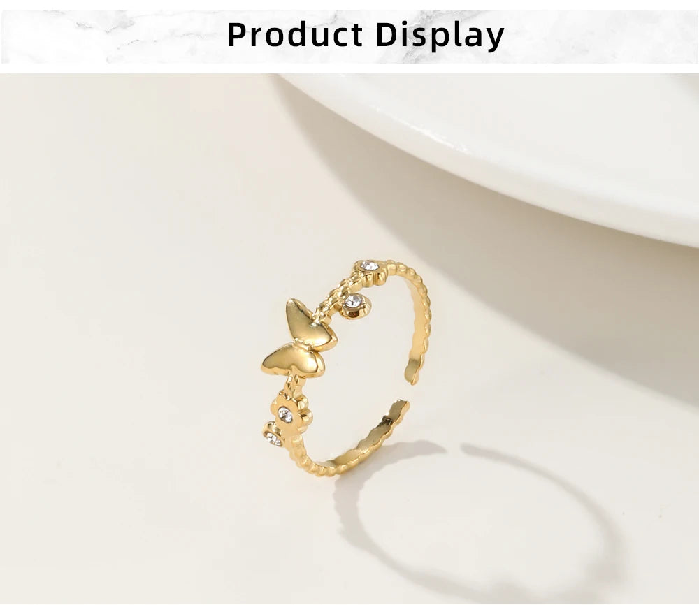 Butterfly Charm Adjustable Ring — 316L Stainless Steel · PS419