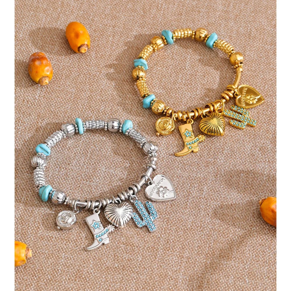 Natural Stone Heart Flower Bracelet — Gold-Plated Stainless Steel with Natural Stone · PS1139