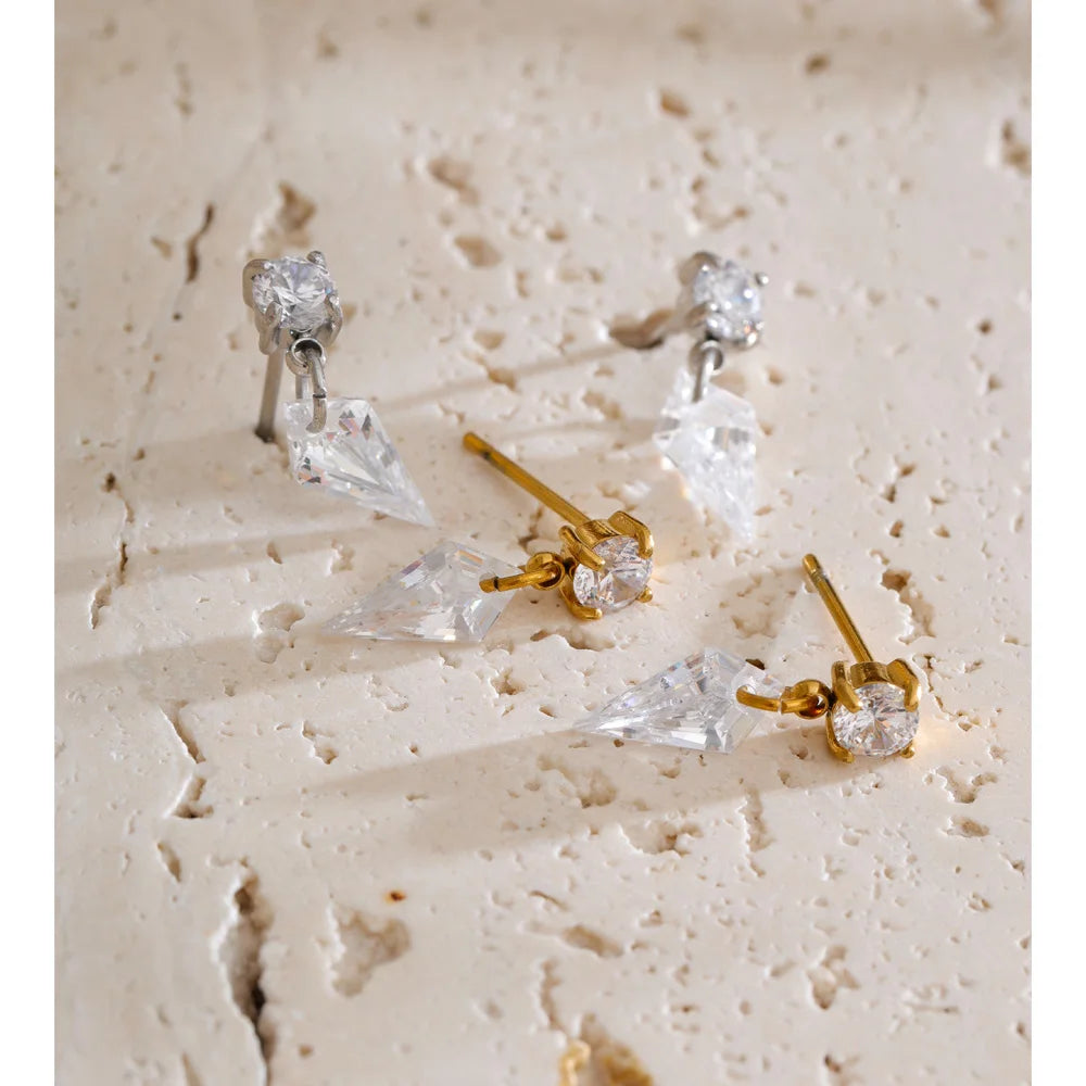 Cubic Zirconia Geometric Earrings — Gold-Plated Stainless Steel with Cubic Zirconia · PS1411