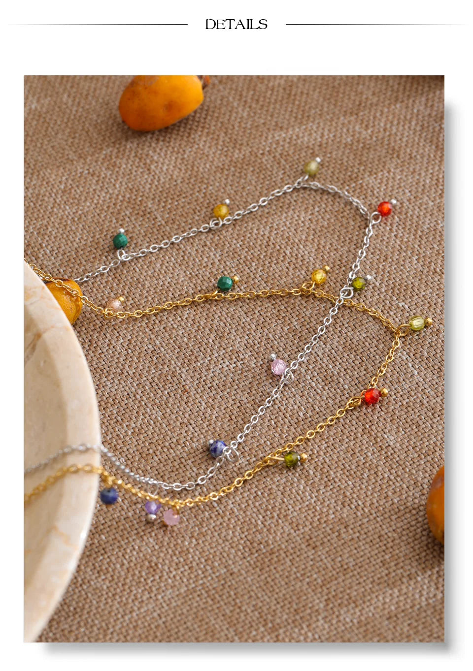 Cubic zirconia multi-color geometric necklace in gold-plated stainless steel with cubic zirconia.