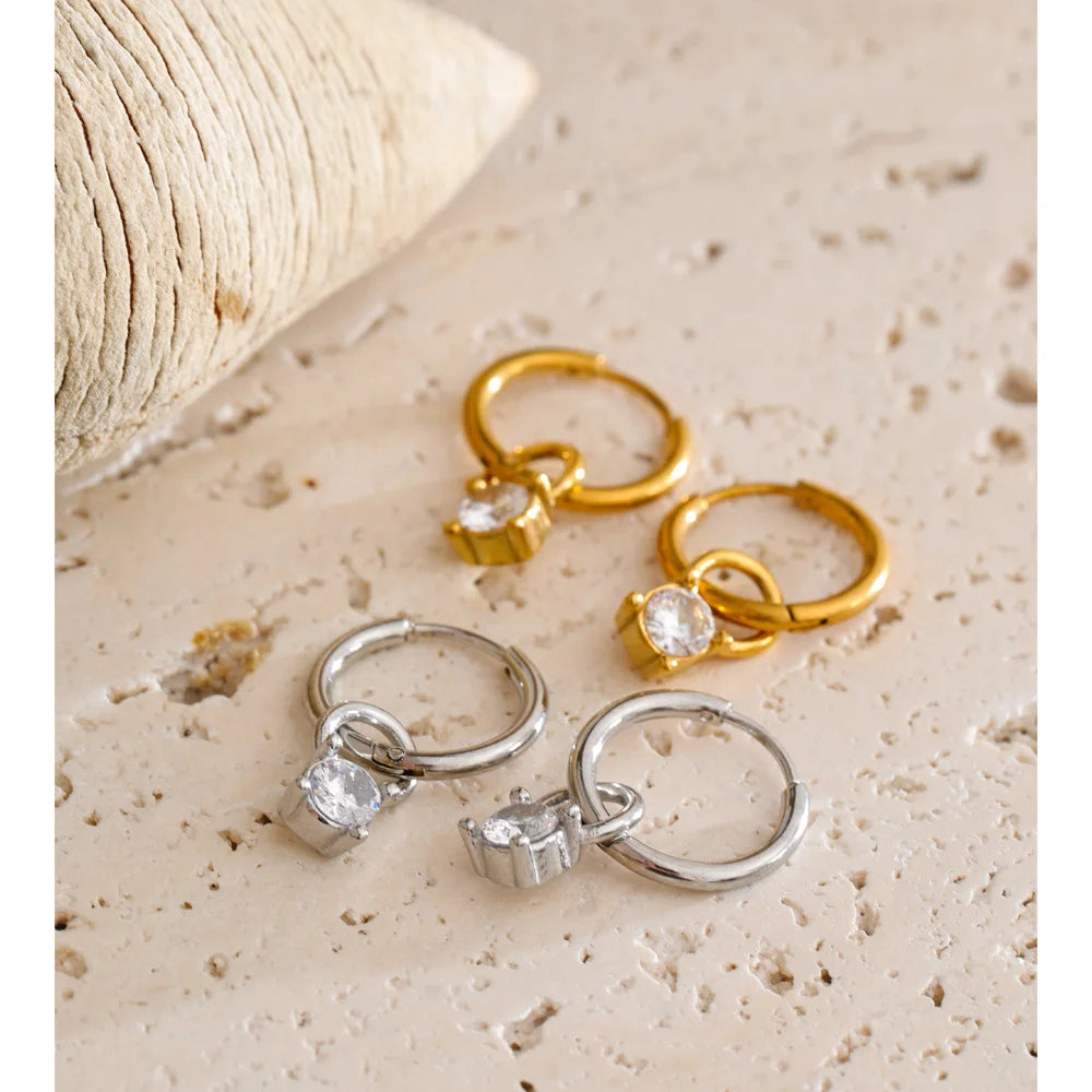 Cubic Zirconia Geometric Earrings — Gold-Plated Stainless Steel with Cubic Zirconia · PS1456