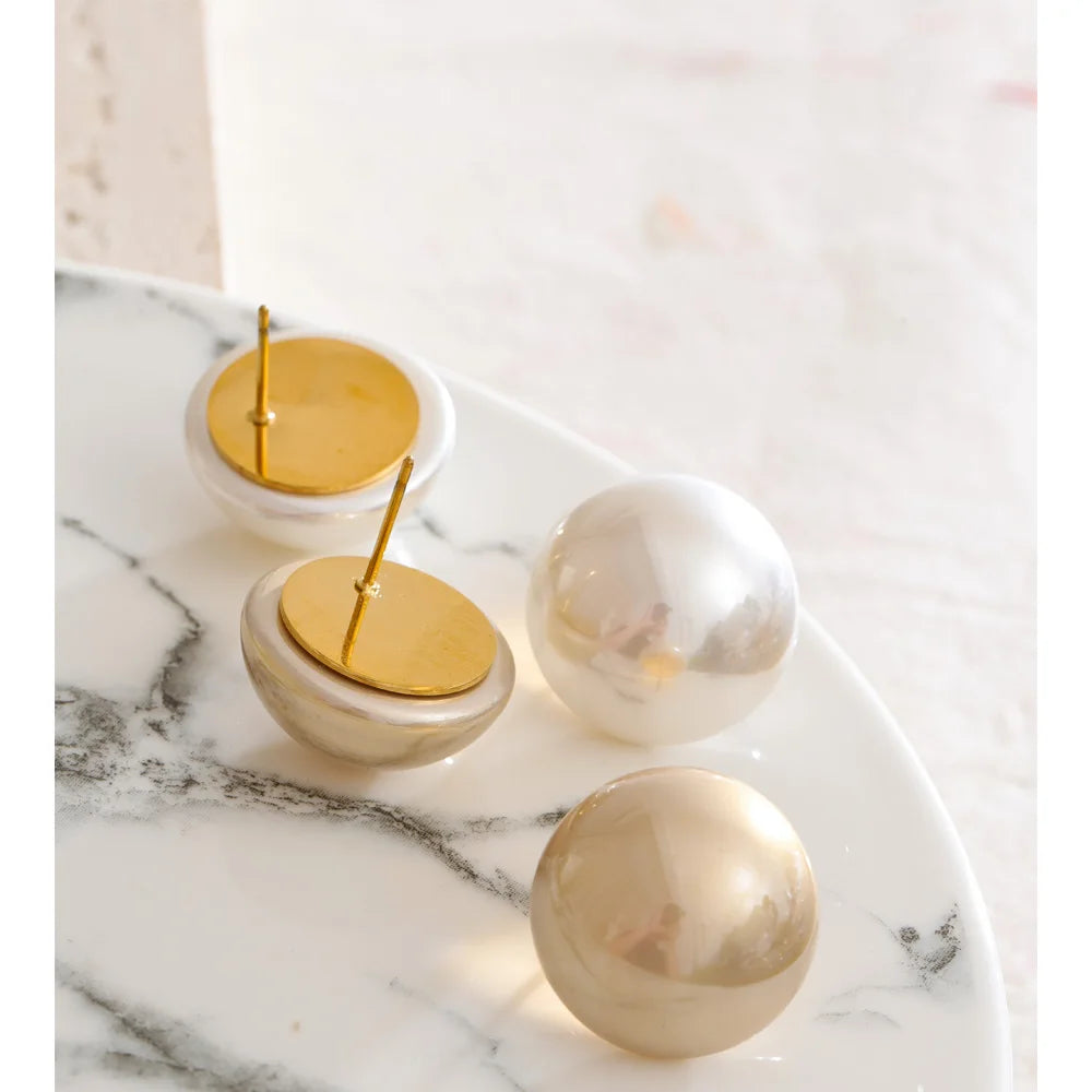 Pearl Geometric Earrings — Gold-Plated Stainless Steel with Pearl · PS1659