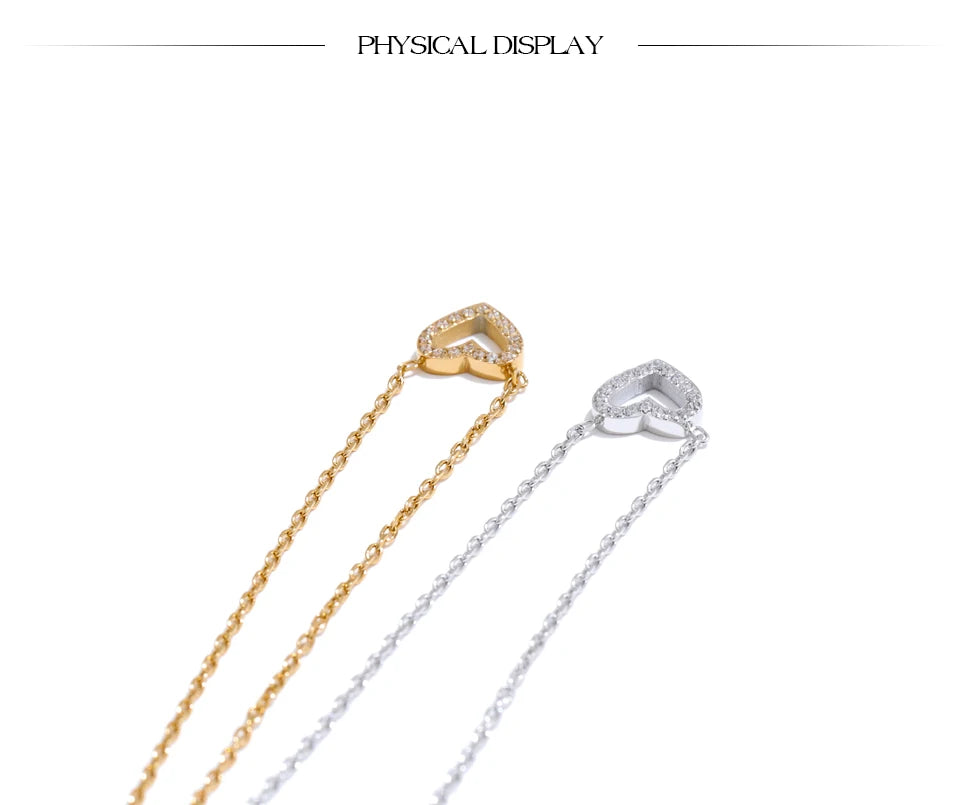 Cubic zirconia heart necklace in gold-plated stainless steel with cubic zirconia.