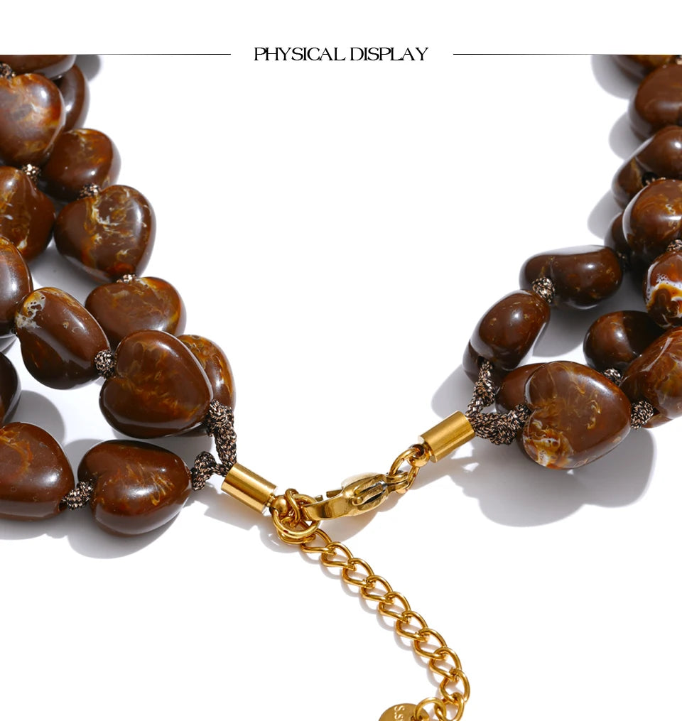 Acrylic Heart Beaded Necklace — Gold-Plated Stainless Steel with Acrylic · PS2237