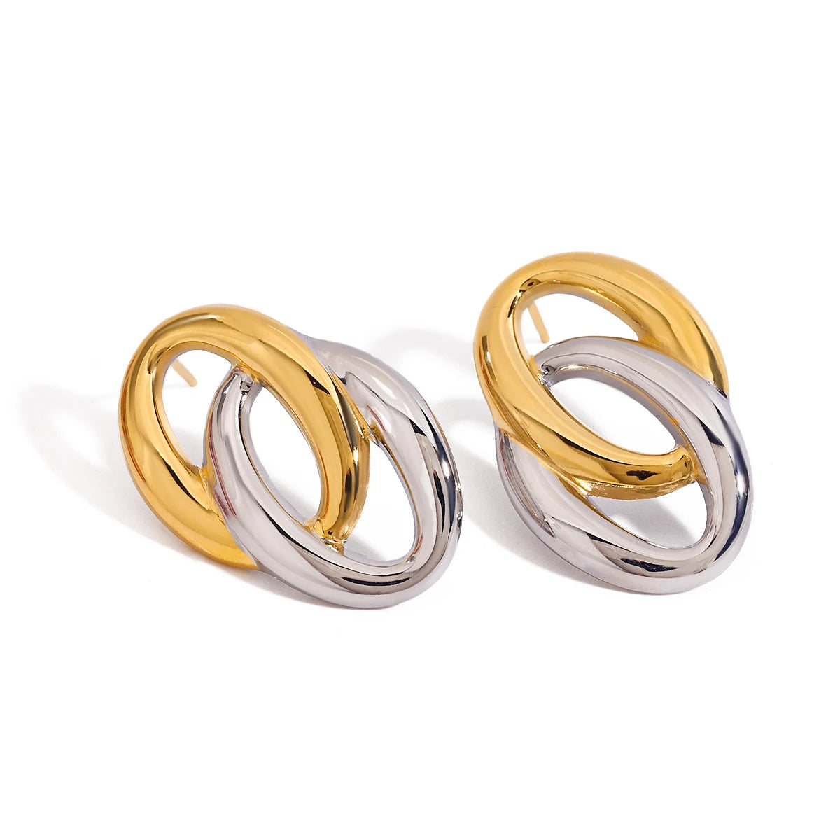 Two-Tone Oval Link Earrings — Stainless Steel · PS101