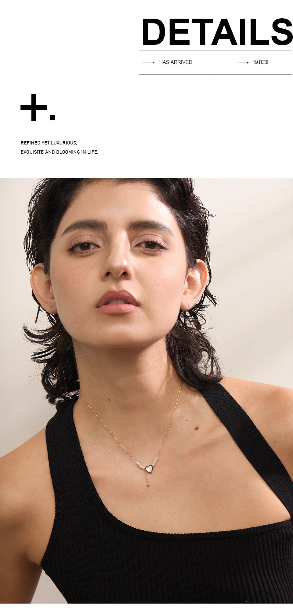 Pearl natural stone heart necklace in gold-plated stainless steel with pearl and natural stone.