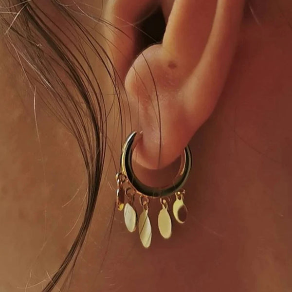Leaf Charm Hoop Earrings — Stainless Steel · PS098