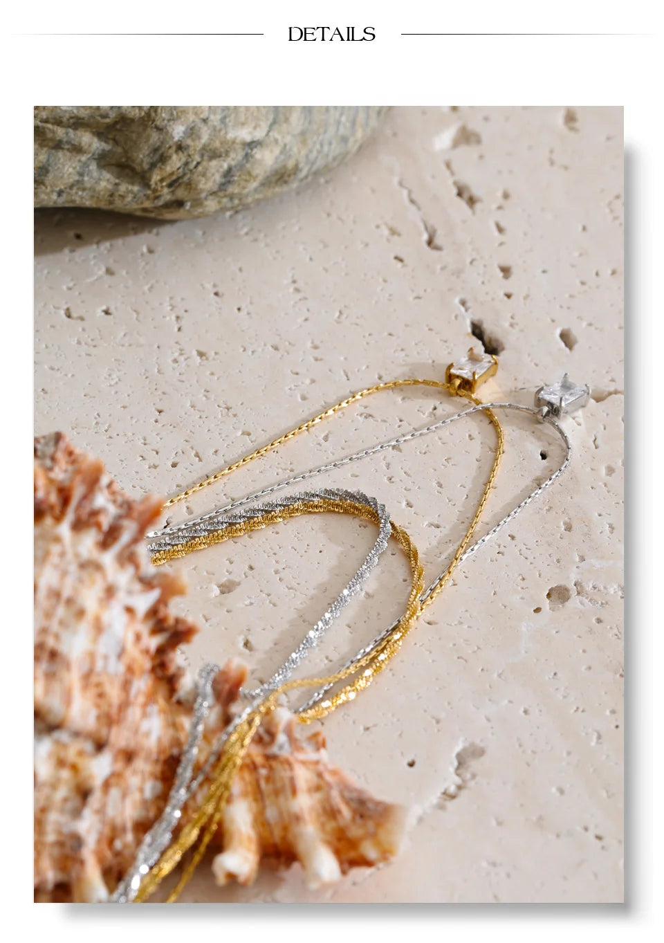 Cubic zirconia geometric chain necklace in gold-plated stainless steel with cubic zirconia.