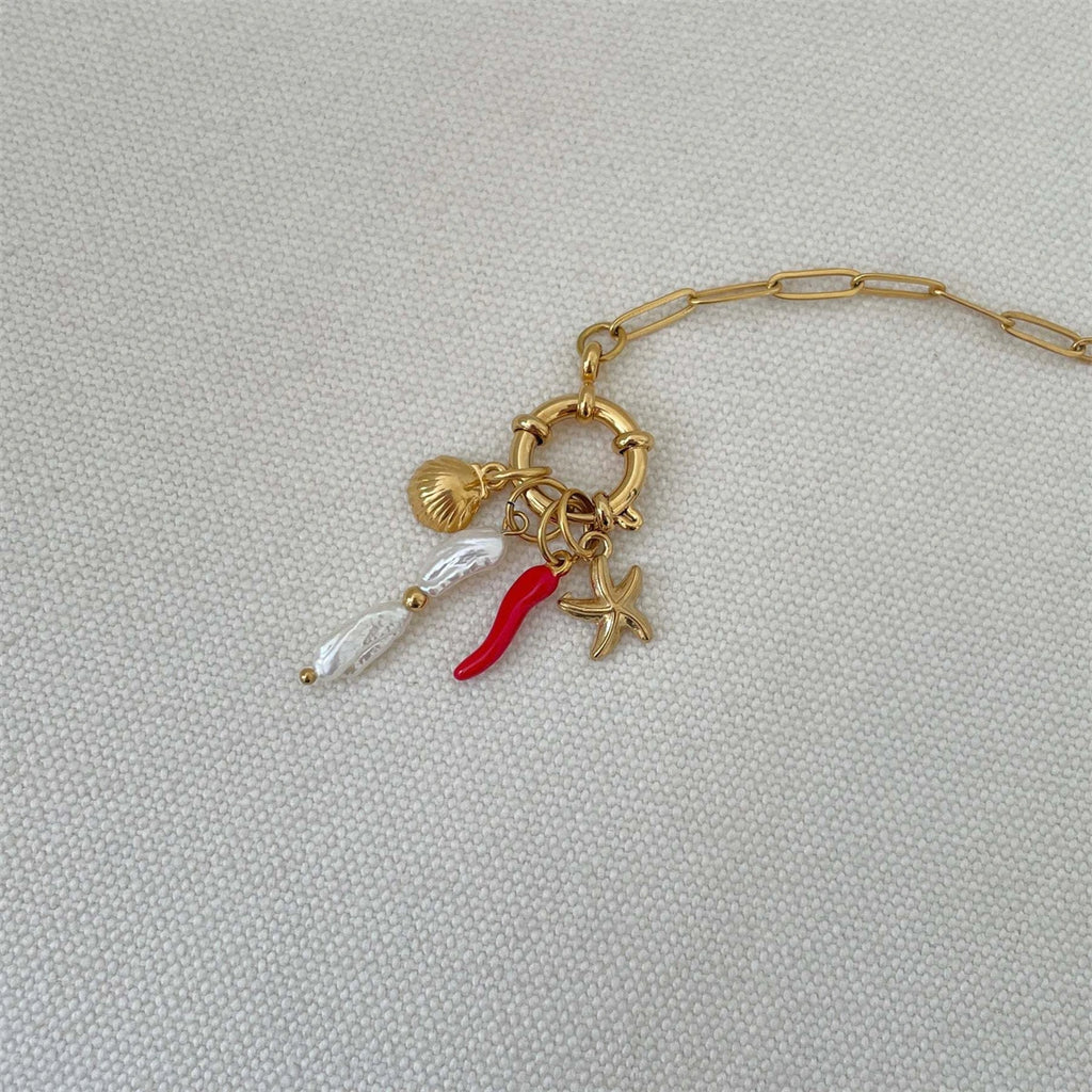 Stainless steel fruit heart boots ins high-end feeling collarbone chain pearl starfish gold-plated color preservation