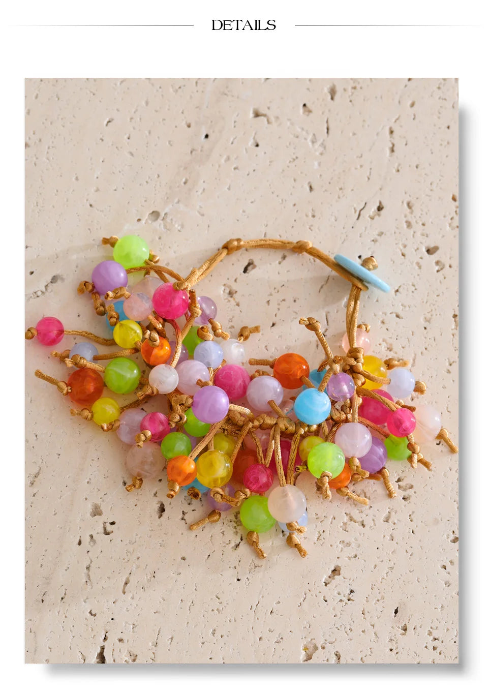 Resin beaded multi-color bracelet in resin.