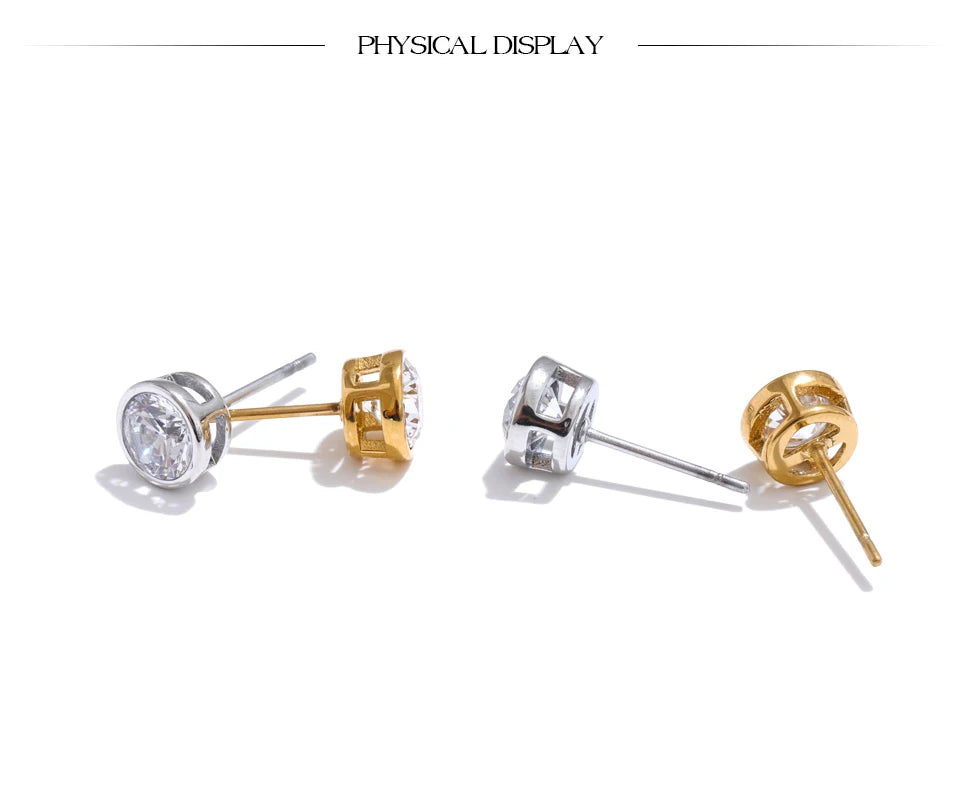 Cubic zirconia geometric earrings in gold-plated stainless steel with cubic zirconia.