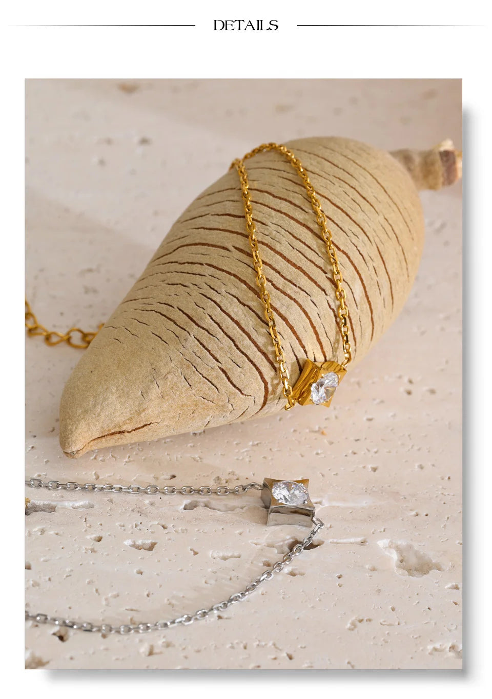Cubic Zirconia Star Geometric Bracelet — Gold-Plated Stainless Steel with Cubic Zirconia · PS1229