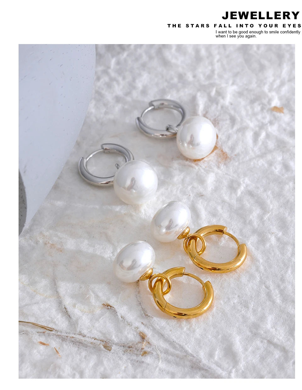 Pearl geometric earrings in gold-plated stainless steel with pearl.