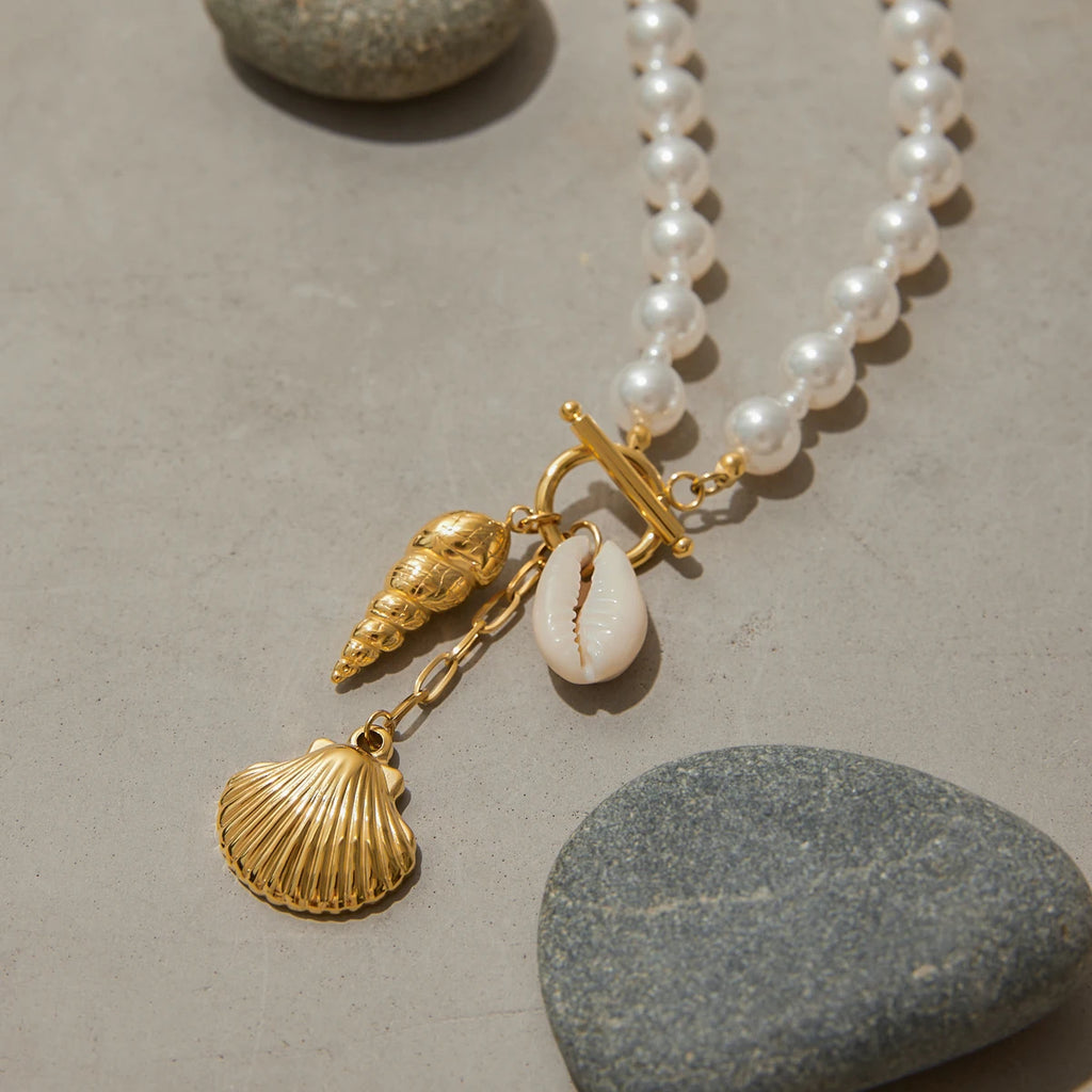 Pearl Shell Charm Necklace — Stainless Steel · PS166