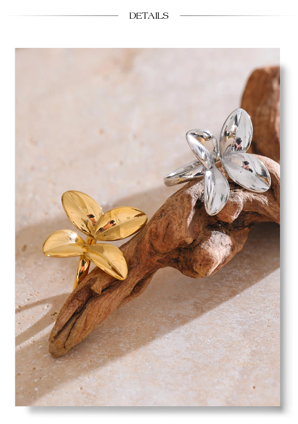 Flower ring in gold-plated stainless steel.