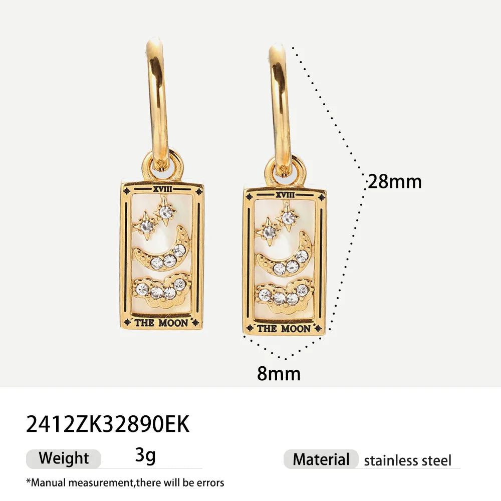 New Tarot Cards Chunky Hoop Earrings for Women Stainless Steel Original Tarot Queen Lover Magician Moon Drop Earrings Jewelry