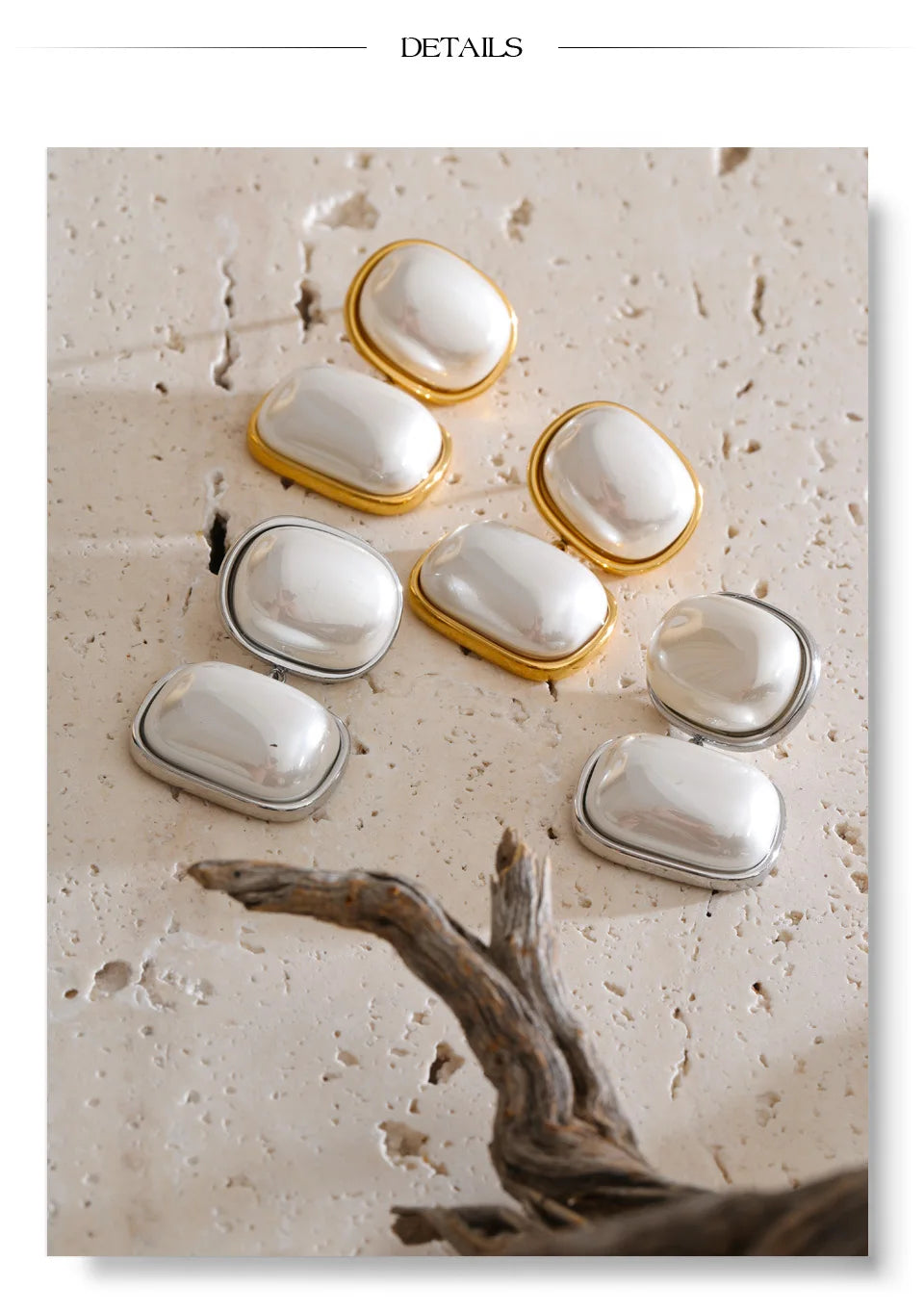 Pearl geometric earrings in gold-plated stainless steel with pearl.