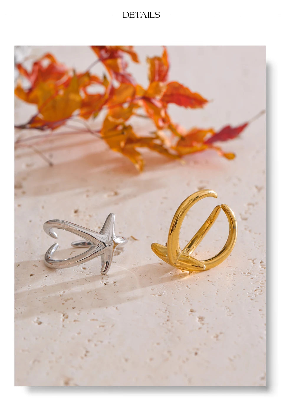 Star geometric ring in gold-plated stainless steel.