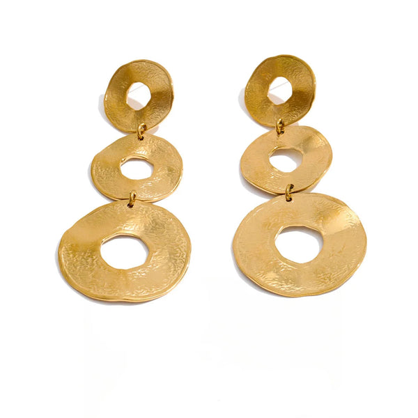 Gold-plated stainless steel earrings with circular designs.