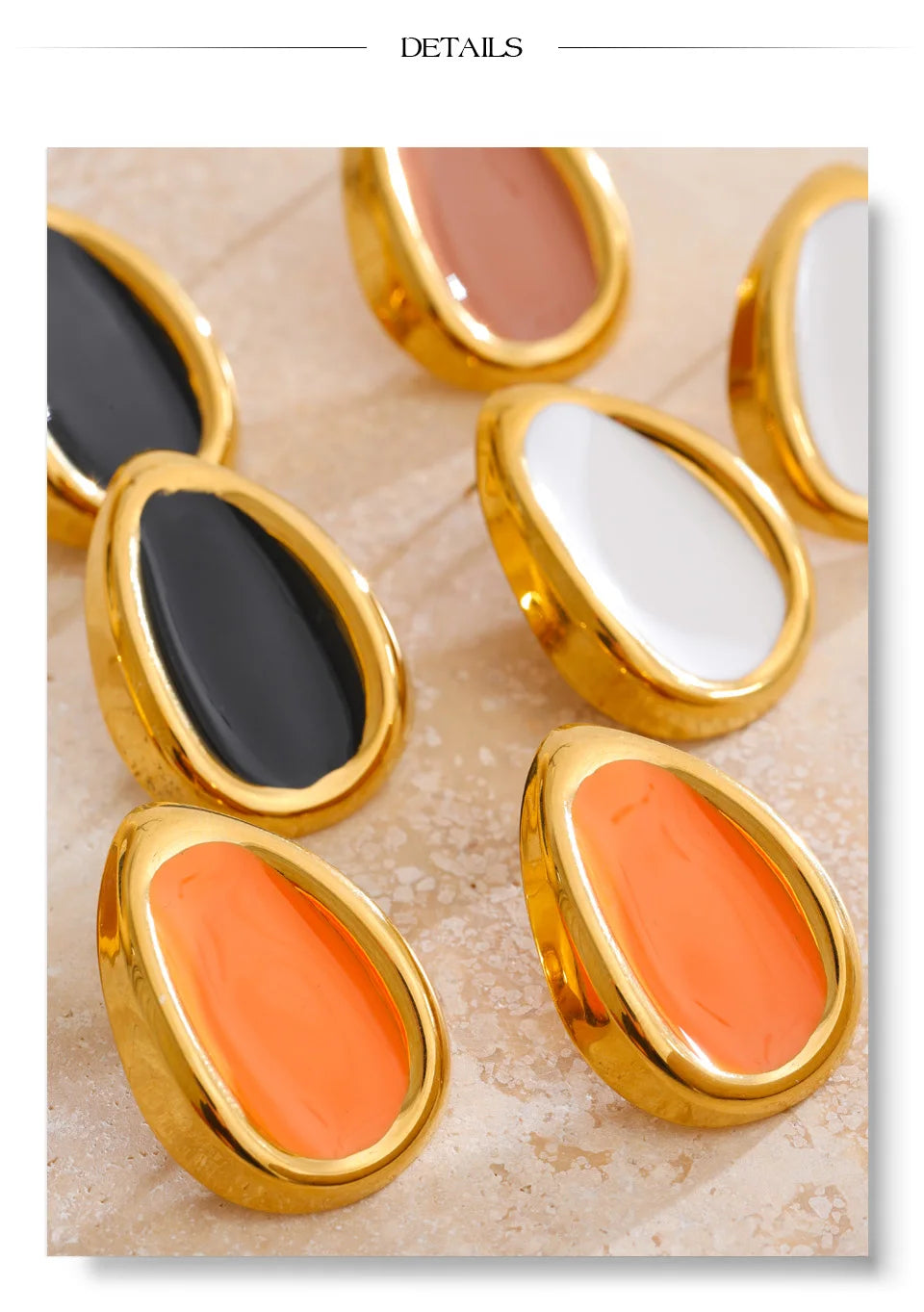 Enamel multi-color geometric earrings in gold-plated stainless steel with enamel.