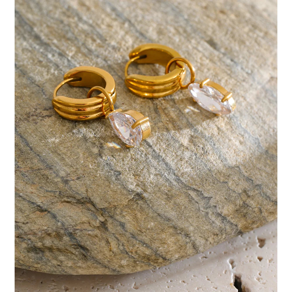 Cubic Zirconia Geometric Earrings — Gold-Plated Stainless Steel with Cubic Zirconia · PS1420