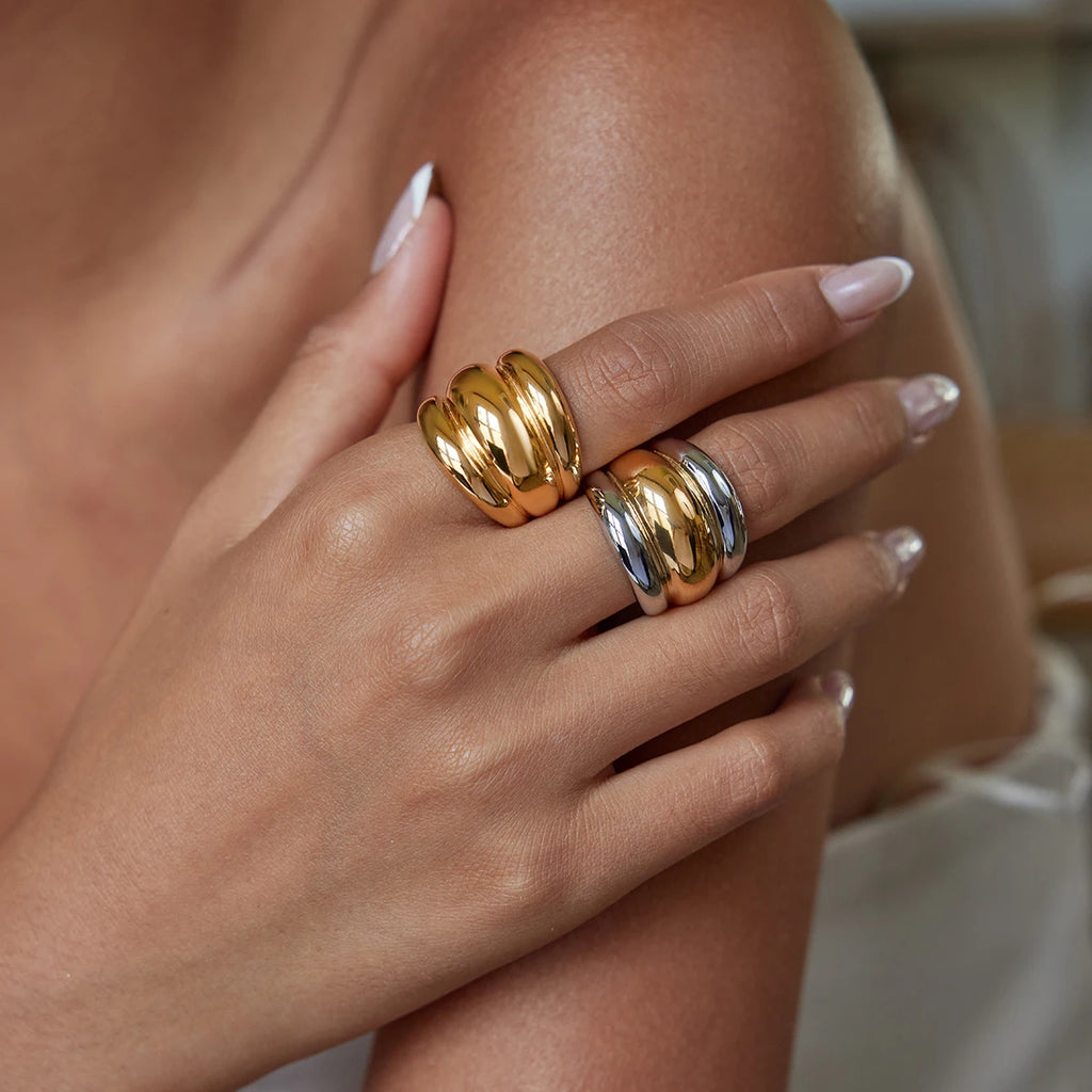 Two-Tone Dome Ring Stack — Stainless Steel · PS261