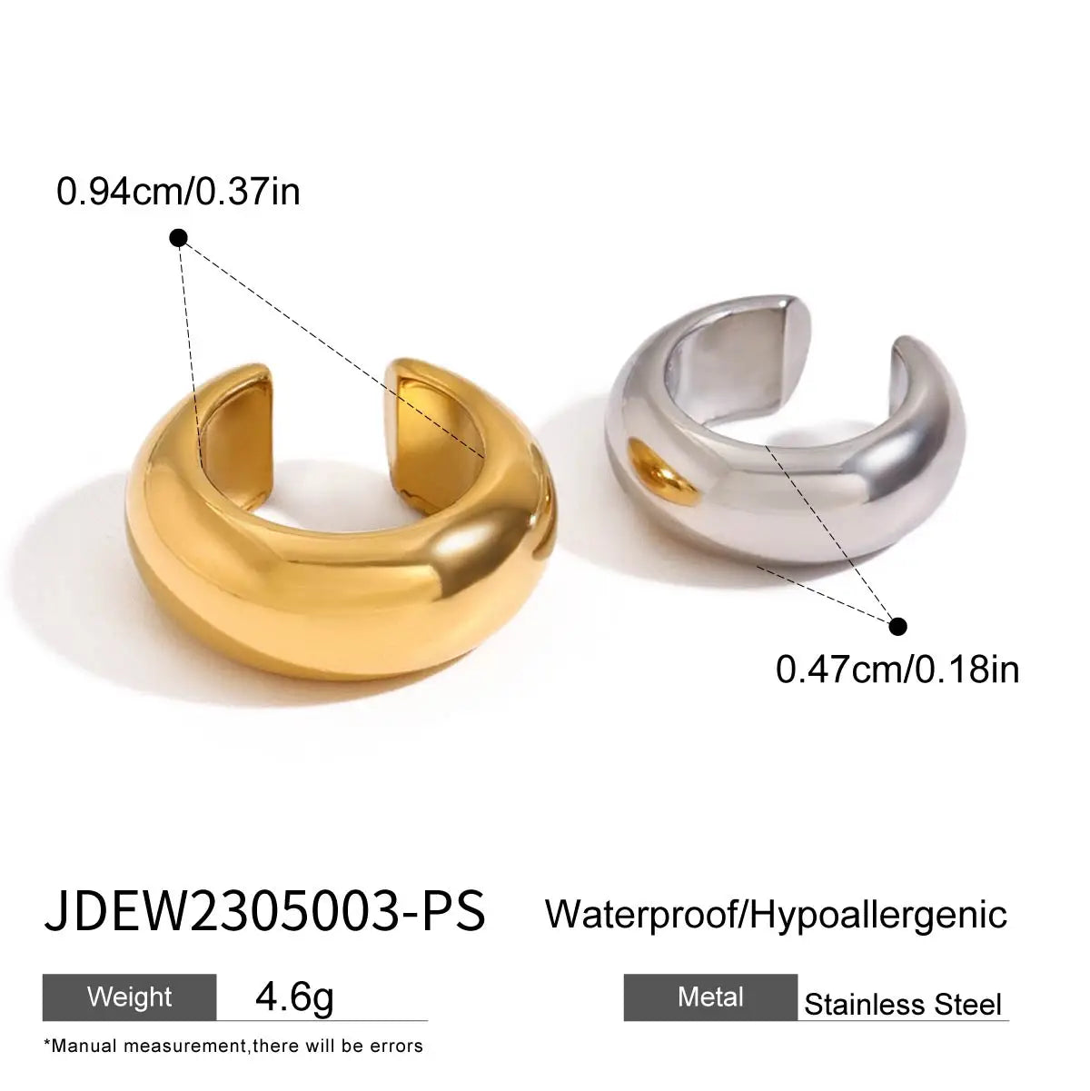 Thick Ear Clip Earrings — Stainless Steel