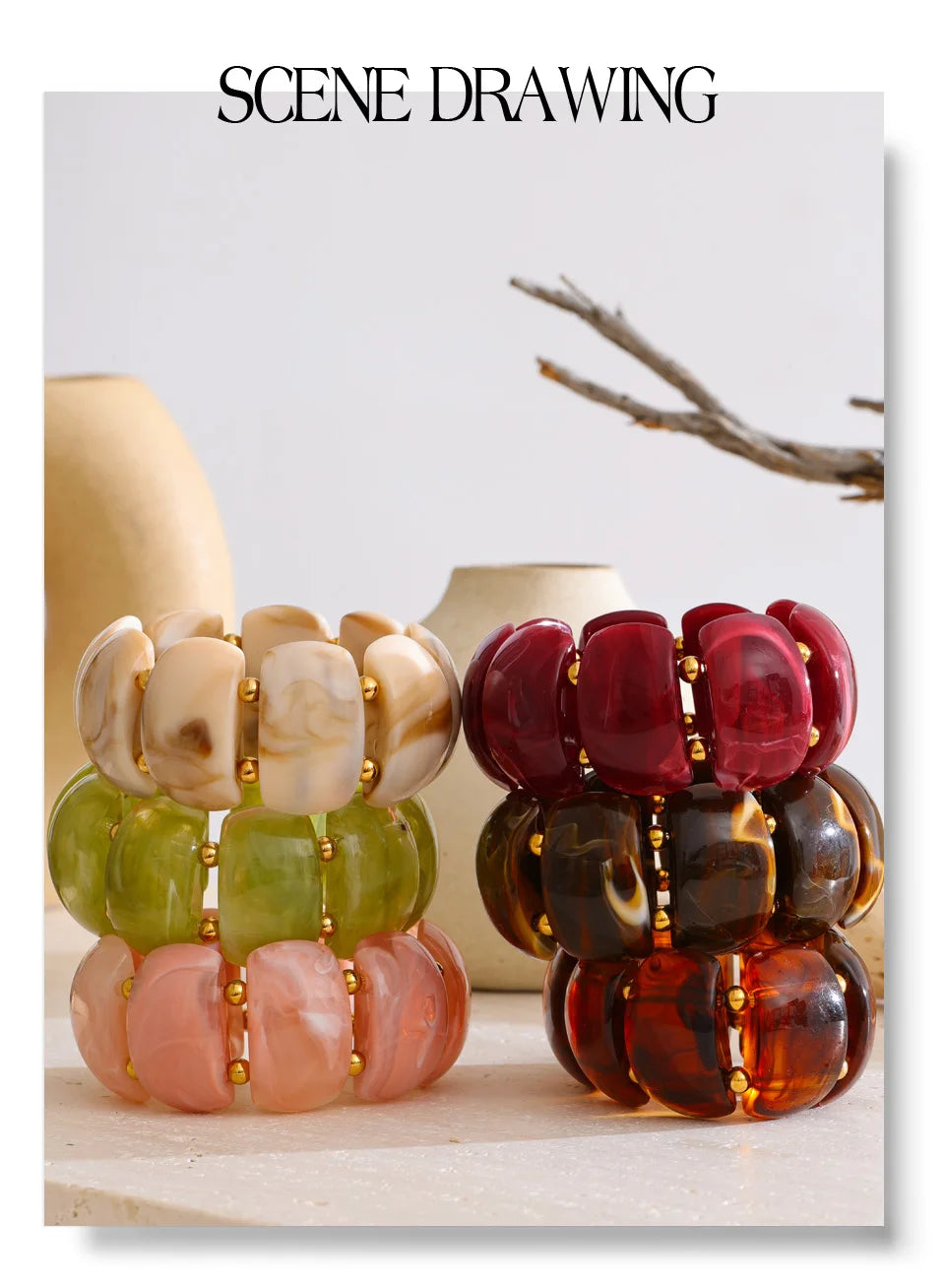 Resin multi-color geometric bracelet in gold-plated stainless steel with resin.