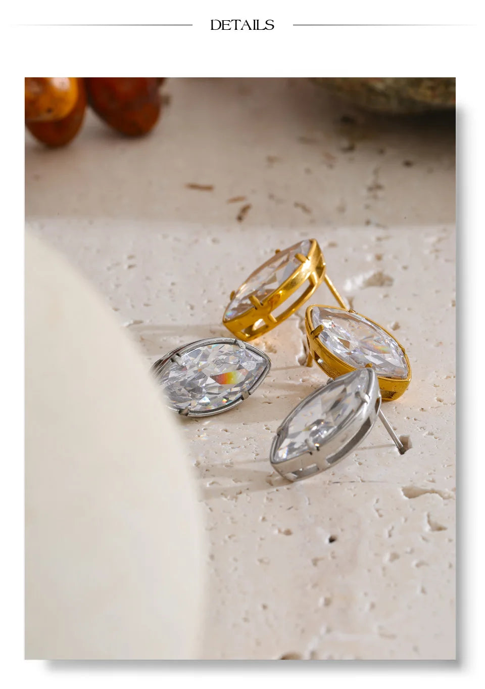 Cubic Zirconia Geometric Earrings — Gold-Plated Stainless Steel with Cubic Zirconia · PS1344