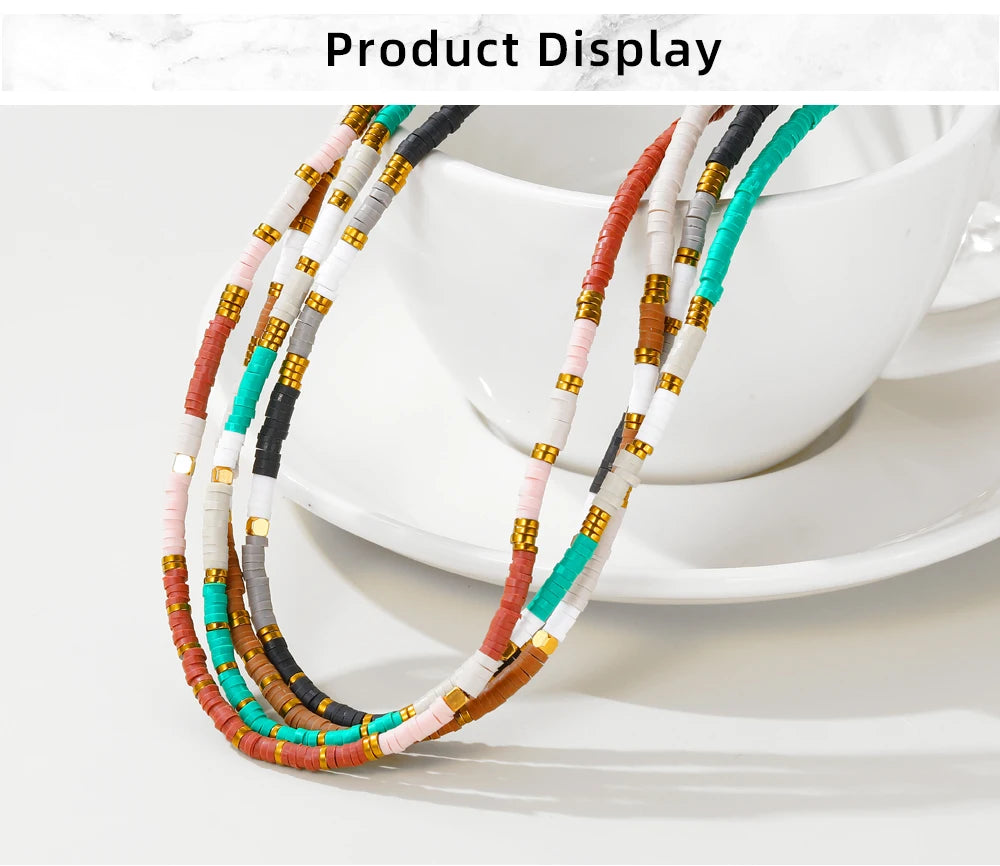 Colorful Acrylic Beaded Necklace — 316L Stainless Steel · PS437