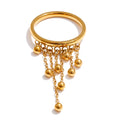 Beaded geometric chain ring in 18K gold-plated stainless steel.