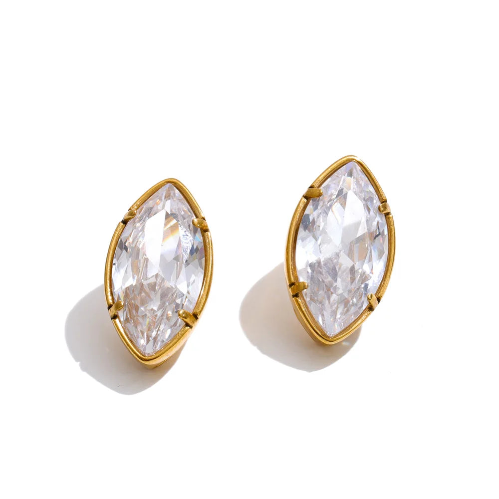 Cubic Zirconia Geometric Earrings — Gold-Plated Stainless Steel with Cubic Zirconia · PS1344