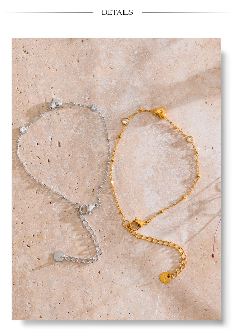 Cubic zirconia heart chain necklace in gold-plated stainless steel with cubic zirconia.