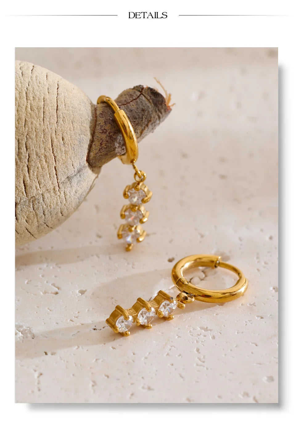 Cubic Zirconia Geometric Earrings — Gold-Plated Stainless Steel with Cubic Zirconia · PS1327